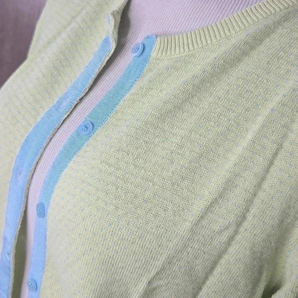 Cardigan Womens Lime Green Cardigan with Blue Trim - Picture 3 of 7